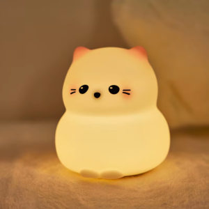 Luz Noche LED Gatito Silicona Recargable USB Temporizador Niños