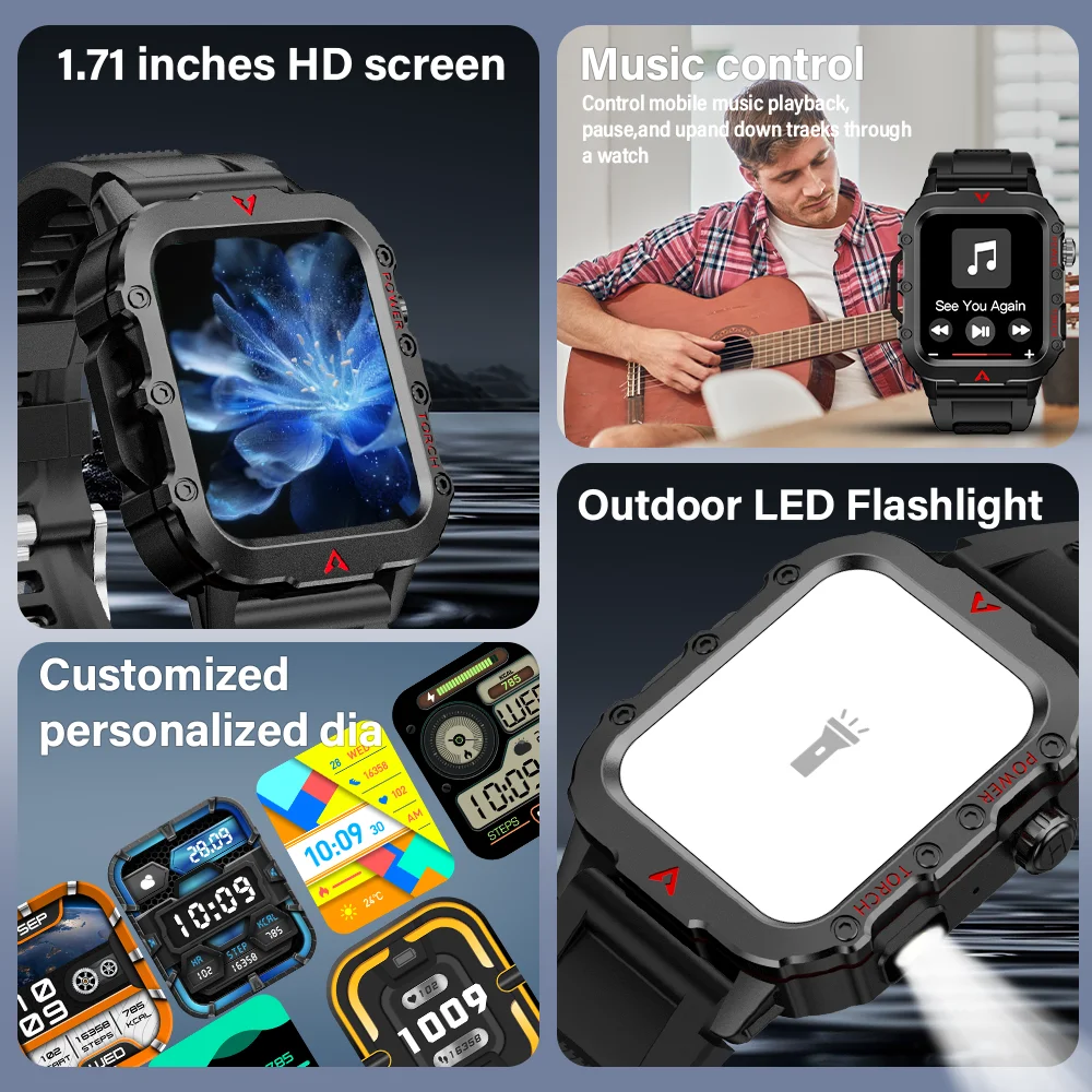 New Men'S Smart Watch LED Flashlight Outdoor Sports Smart Watch Wristwatch Health Monitoring Smart Watch - Imagen 6