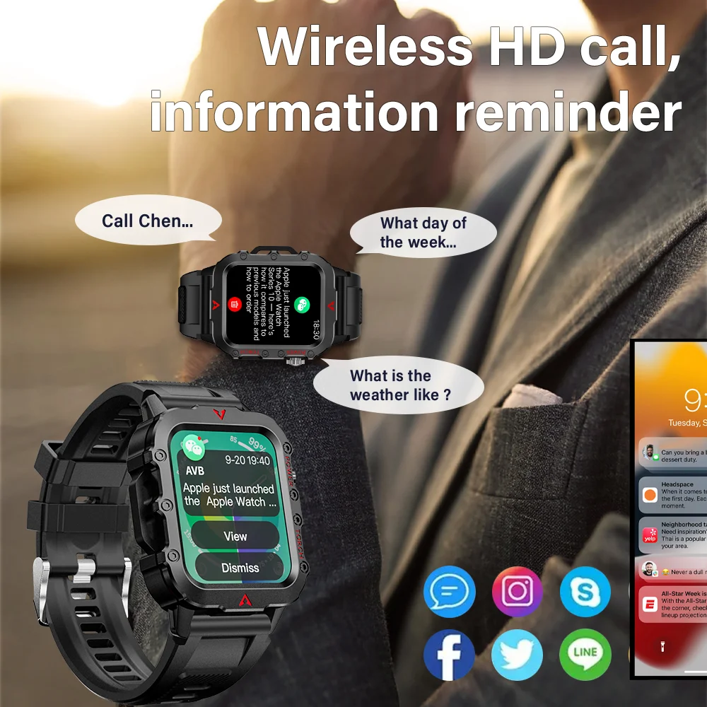New Men'S Smart Watch LED Flashlight Outdoor Sports Smart Watch Wristwatch Health Monitoring Smart Watch - Imagen 4