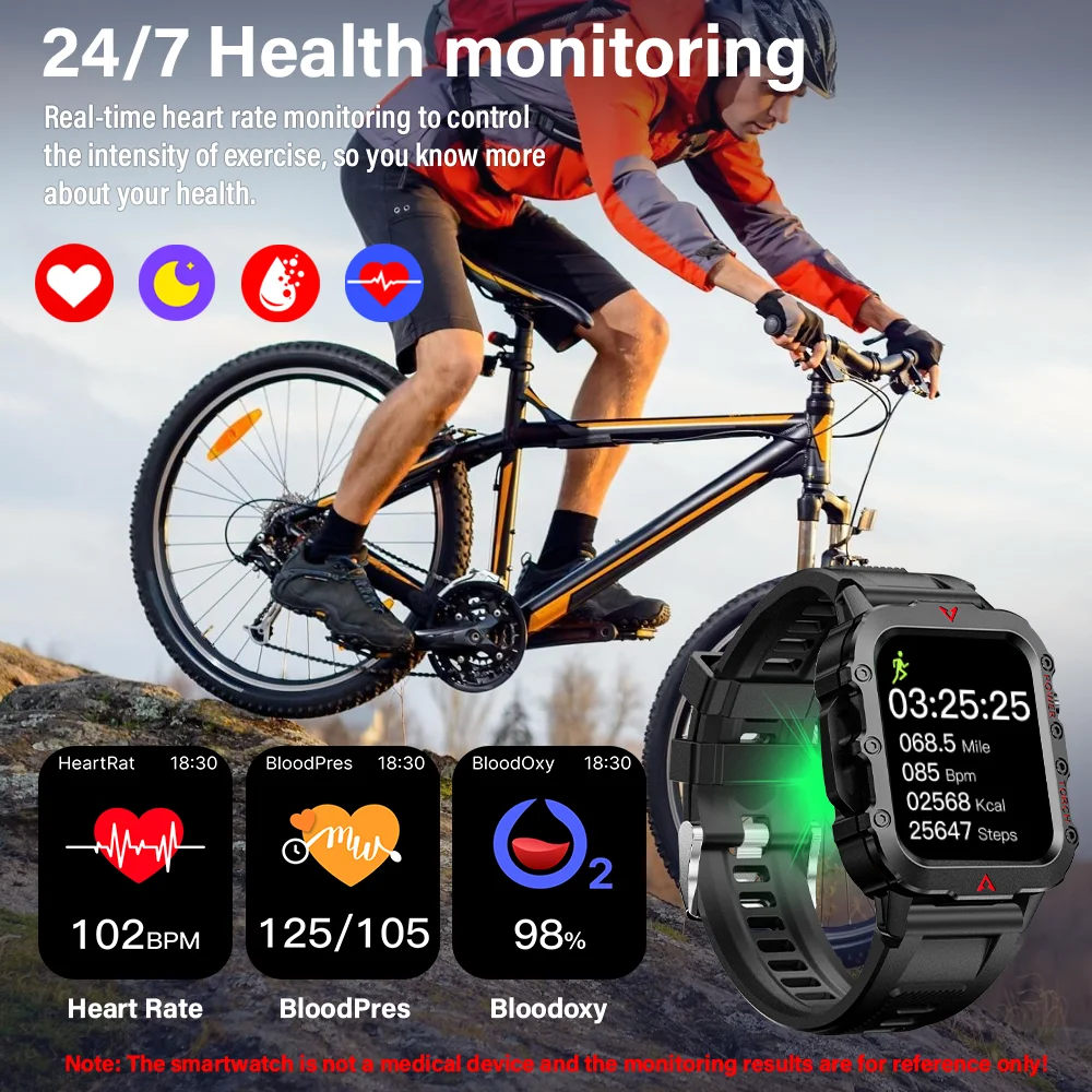 New Men'S Smart Watch LED Flashlight Outdoor Sports Smart Watch Wristwatch Health Monitoring Smart Watch - Imagen 5
